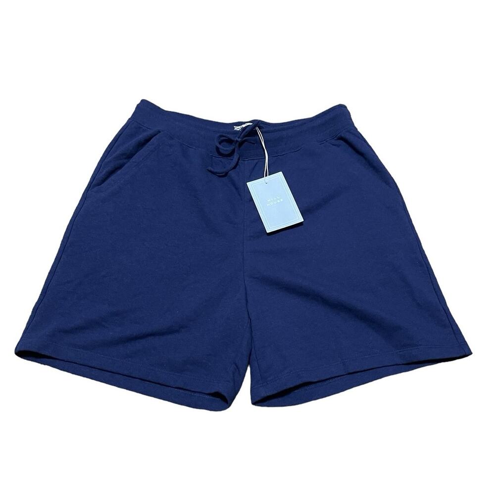 Hill House Home Unisex Navy Blue Drawstring Teddy Sweat Shorts Size Large NWT